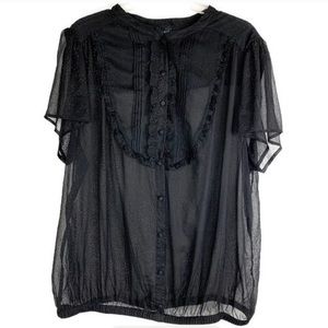 Torrid Black chiffon ruffle gold shimmer blouse